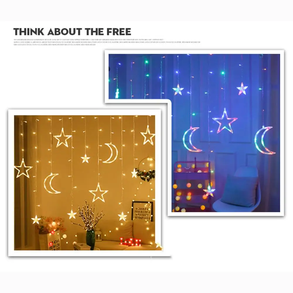 Светодиодный светильник-занавеска, сказочный неоновый светильник, Рождественский праздничный светильник для спальни, домашний декор, лампа с Луной и звездой, Рождественский праздничный светильник s
