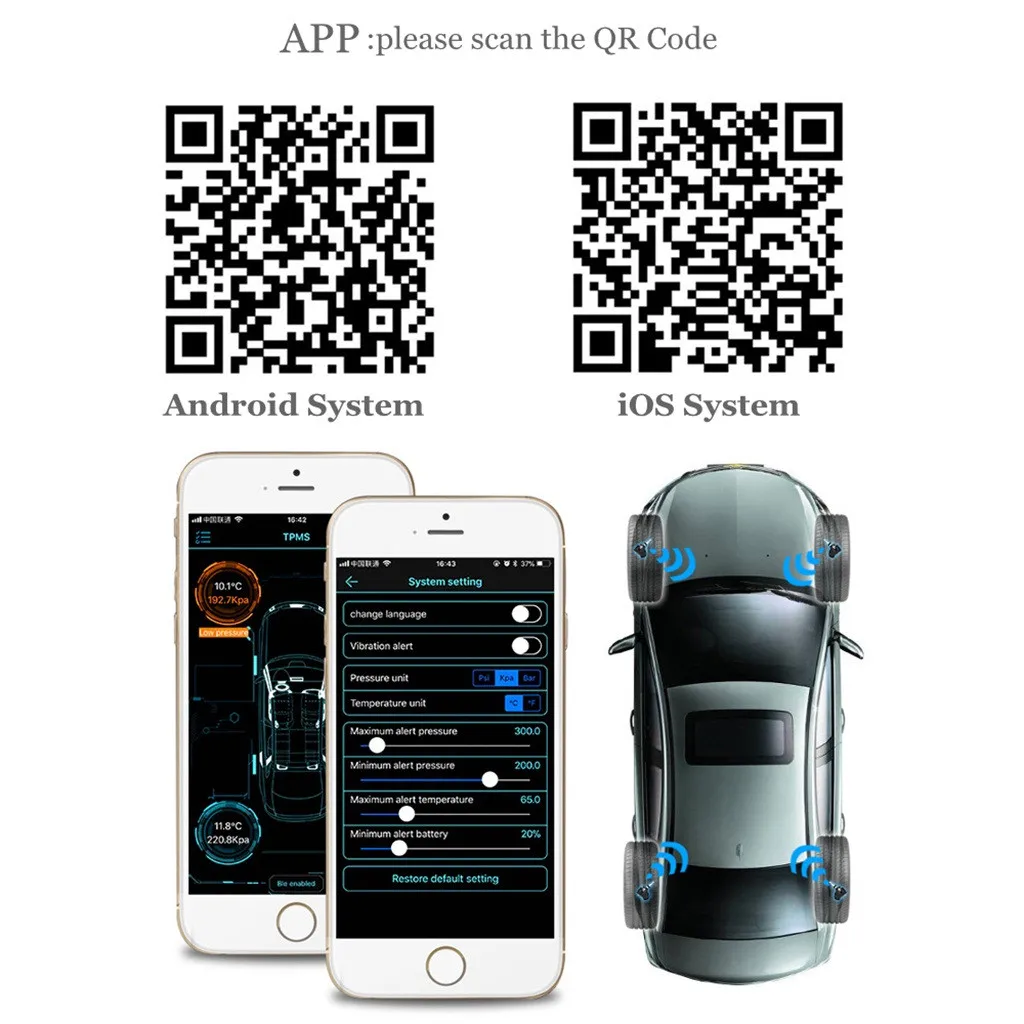 Франшиза Bluetooth 4,0 Универсальный внешний датчик давления в шинах автомобильный TPMS монитор давления в шинах внешний датчик для Android IOS