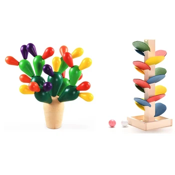 

Wooden Balancing Cactus Toy Removable Building Blocks Multicolor & Colorful Building Blocks Tree Ball Run Track