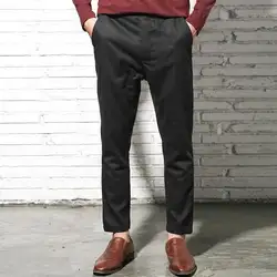 Осень-зима модные шерстяные высокое качество Для мужчин брюки Марка Прямые средней посадке длинная шерсть Повседневное Для мужчин брюки