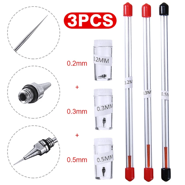 1/3Pcs Airbrush Nozzle Needle 0.2/0.3/0.5mm for Airbrushes Spray Gun  Maintenance