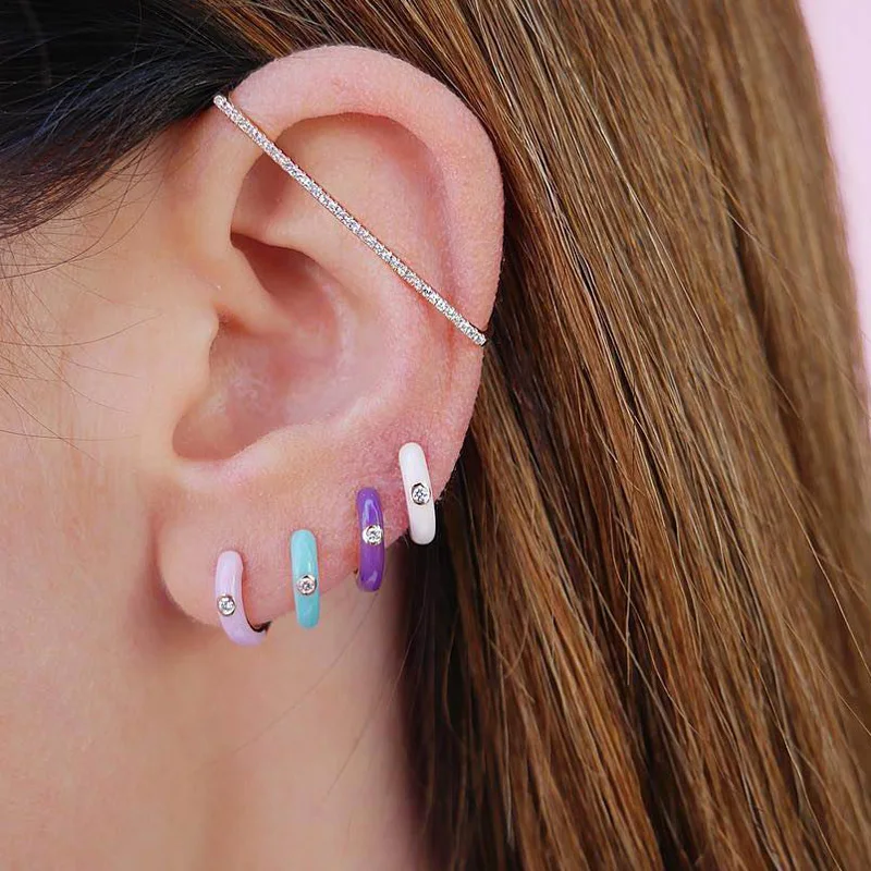 

New Arrival Women Piercing Earring Shinny Red Round Circle Huggies Hoop Earrings Gold Color Girls Statement Fashion CZ Jewelry