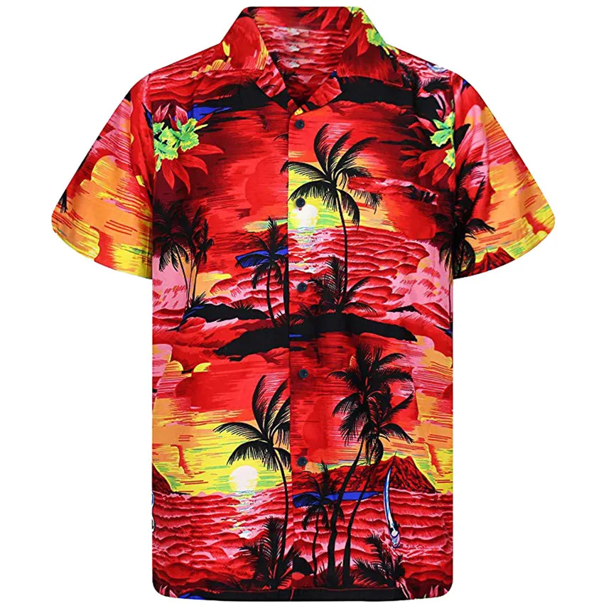 KLV Модные мужские повседневные рубашки на пуговицах с принтом Гавайи, пляжные быстросохнущие Топы с коротким рукавом, Кокосовая рубашка, летние рубашки