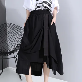 

Women’s Bohomeian Tiered Ruffle Layered Skirt Elastic High Waist A Line Maxi Skirts Irregular Black skirt solid color popular