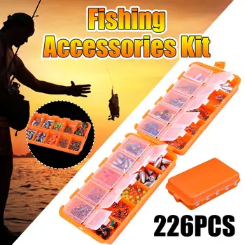 

226pcs Fishing Accessories Kit Set With Fishing Tackle Box Including Fishing Sinker Weights Fishing Swivels Snaps Jig Hook Pesca