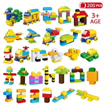

200pcs Big Size Blocks Colorful Bulk Bricks Baseplates DIY Building Blocks Compatible Duploe Block Toys For Children