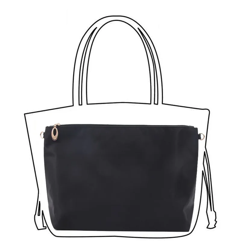 Black Nylon Bag Insert Organizer With Zipper Pockets Tote Bag Organize
