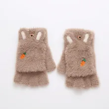 Meninas luvas de pele de coelho de inverno luvas de pelúcia quente luvas de inverno macio grosso para feminino menina flexível metade do dedo