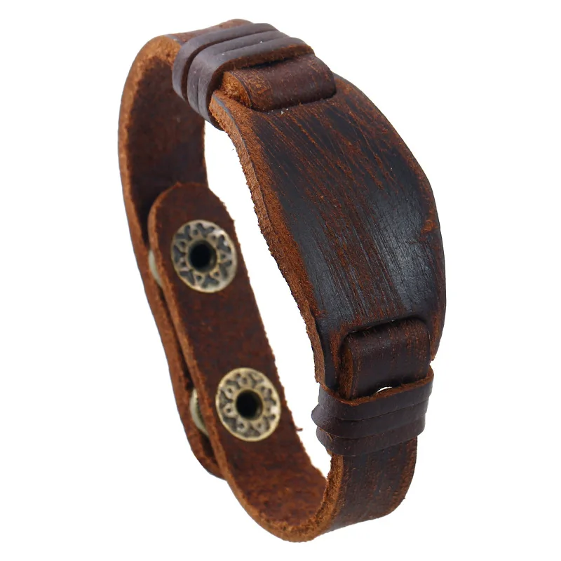 

Punk Rock Style Men's Genuine Leather Bracelets Adjustable Snap Button Buckle Bangles Wristband Vintage Jewelry For Men