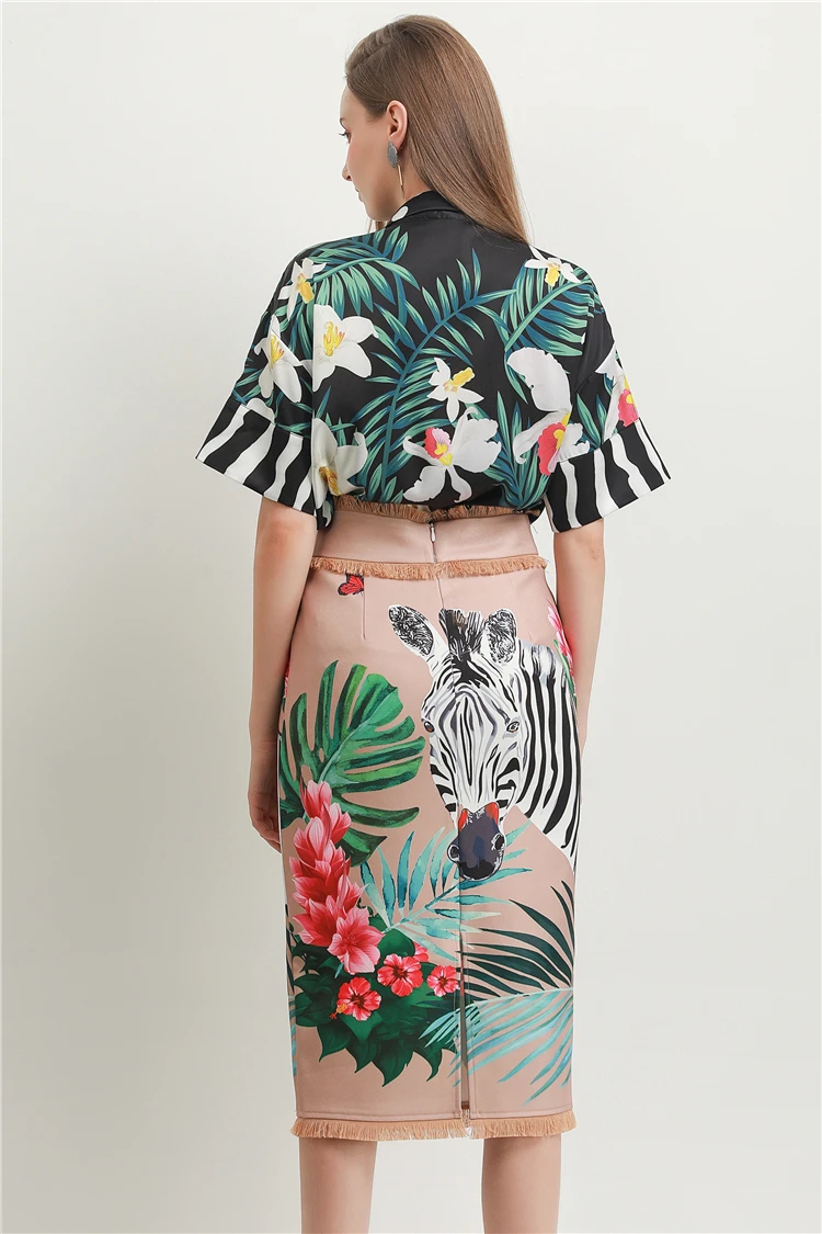 Truevoker Женский комплект из двух предметов для отдыха, цветная блузка с коротким рукавом+ юбка с кисточками и принтом зебры, комплект праздничной одежды