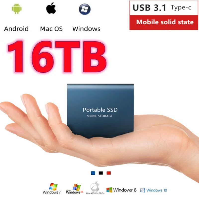 SSD Mobile Solid State Drive 8TB 16TB 12GB Storage Device Hard Drive Computer Portable USB 3.1 Mobile Hard Drives Solid Statessd usb hdd