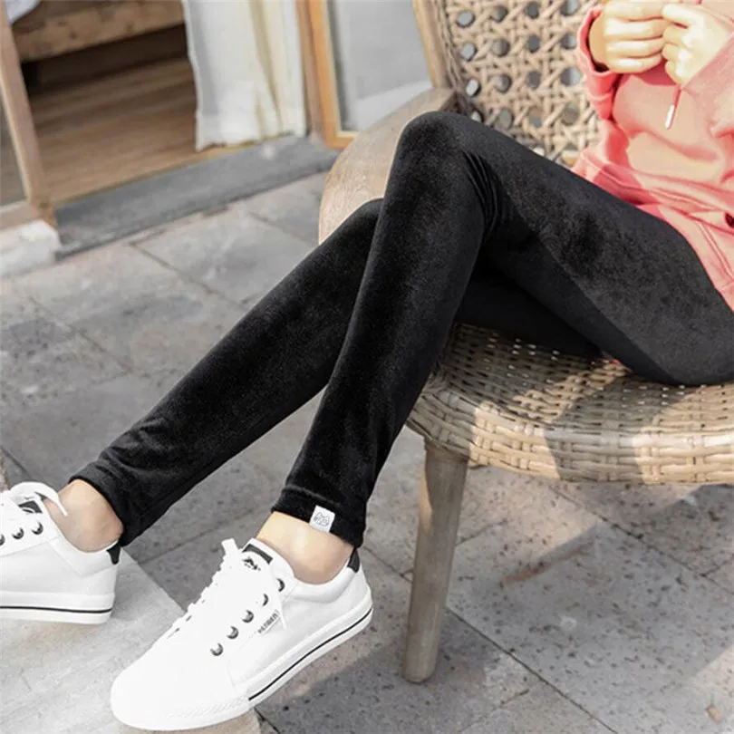K039 black INDJXND Ladies Winter Warm Thick Velvet Leggings Casual Female Solid Soft Autumn Pants Slim Skinny Pencil Pants For Women S-XXL - Цвет: K039 black