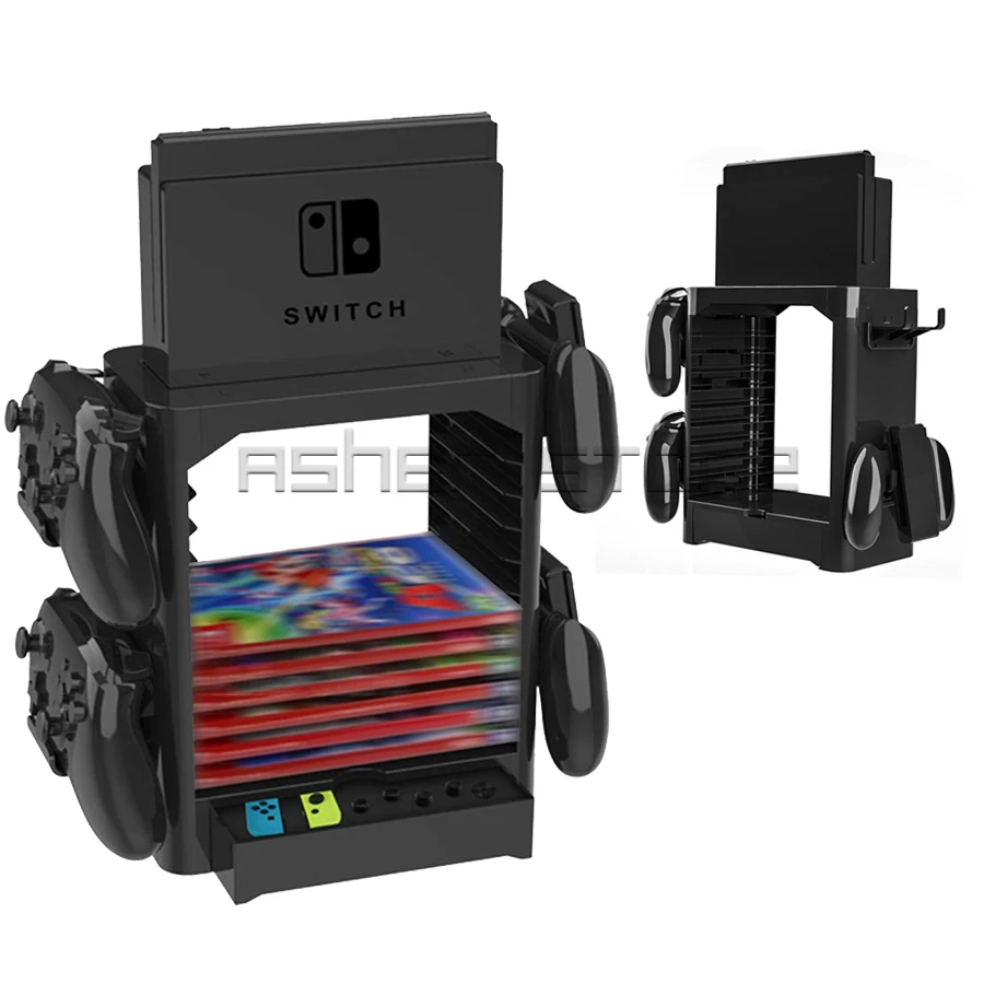 Storage Bracket Tower Stand 4 Controller Holders 10 Games Holder Drawer