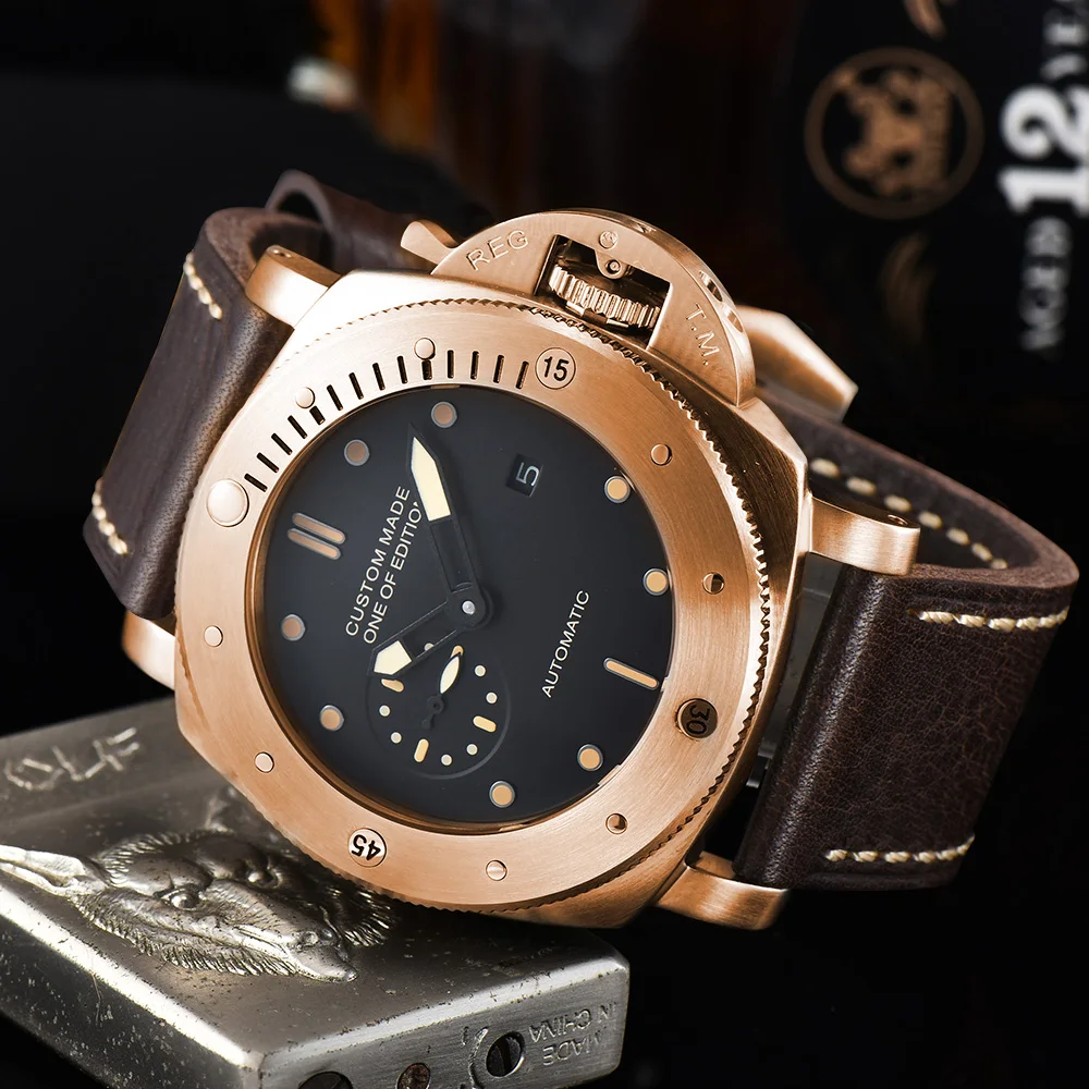 Часы PAM parnis 47 мм автоматические часы военные часы Серебряный pvd Чехол кожаный ремешок движение P-67