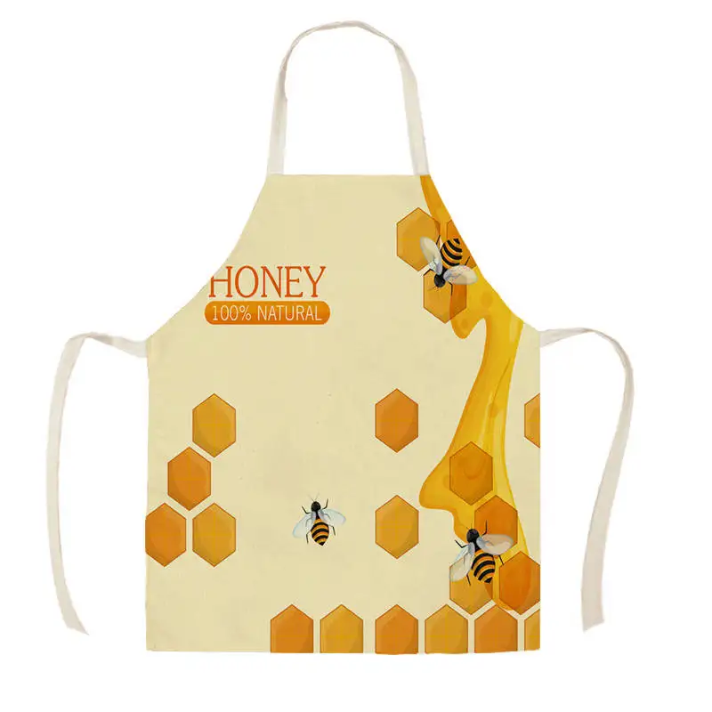 1Pcs Kitchen Natural Honey moon Bee Apron Sleeveless Cotton Linen Aprons for Men Women Home Cleaning Tools WQ1294