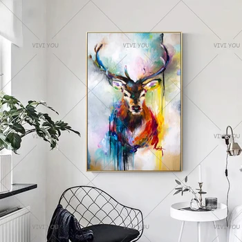 

Handpainted Animal Wall Pictures Abstract Lovely Deer Art Oil Painting On Canvas For Home Decor Hang Wall Paintings