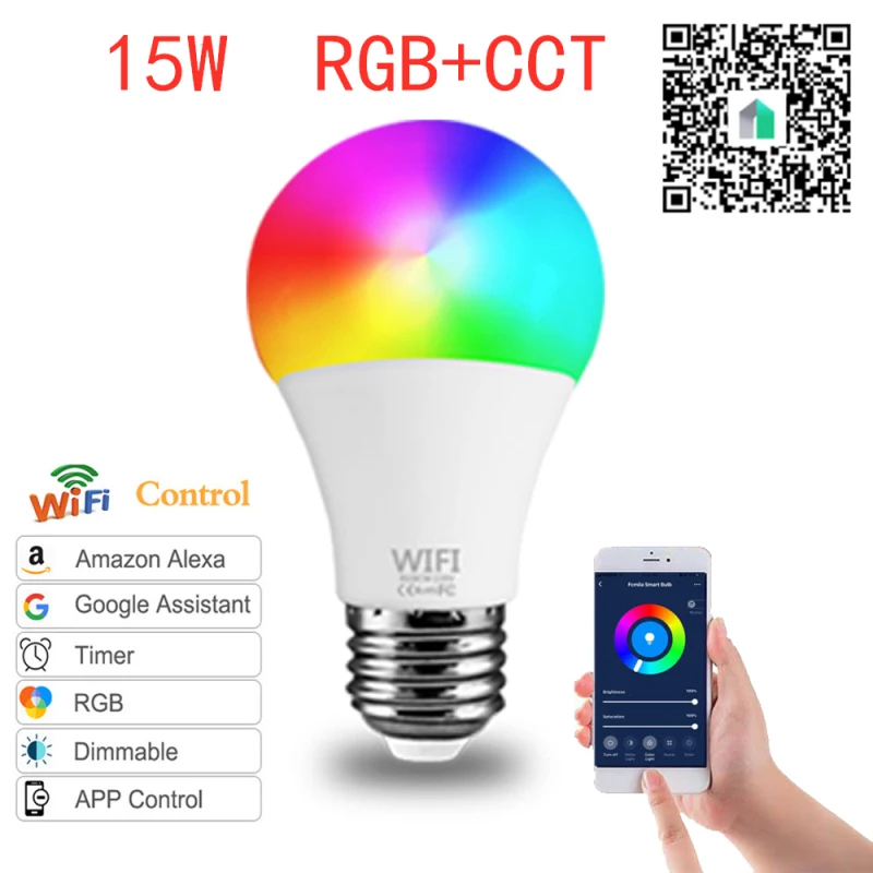 15W WiFi умный Светильник лампы работать с Alexa/GoogleHomeAC220V/110V RGB + CCT затемнения таймер