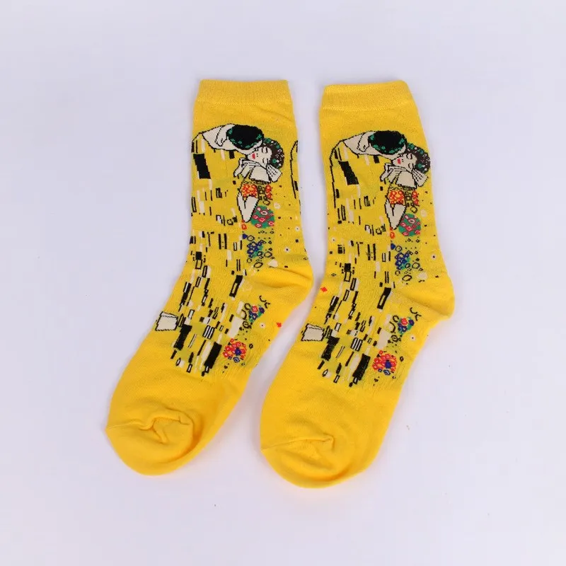 3D носки в стиле ретро для женщин и мужчин, забавные, новинка, звездная ночь, винтажные, без пятки, счастливые носки для женщин, длинные хлопковые носки Ван Гога, Новинка - Цвет: 16