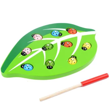

Magnetic Capture Leaves Ladybug Game Children Fun Early Education Wooden Hand Eye Coordination Parent-Child Puzzle Desktop Toys
