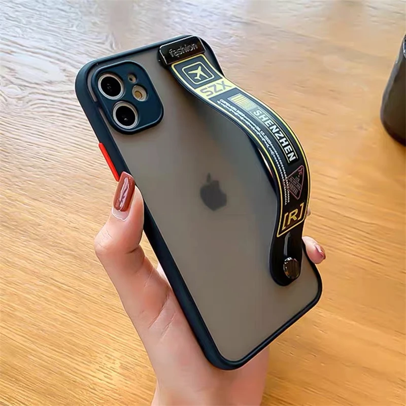 Модный Защитный матовый чехол с ремешком на запястье для телефона iPhone 12 11 Pro Max XR SE