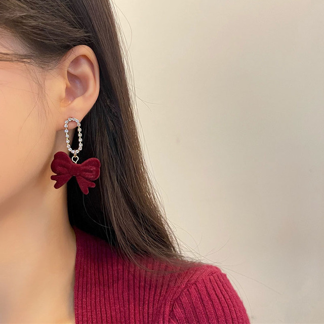 Fashion Red Bow Flocking Drop Earrings For Women Girls Statement Earrings Jewelry Accessory 2022 Party Gift Ear Decoration