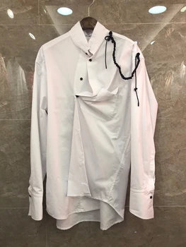 

2020 autumn and winter new women's irregular button decoration single-sleeved shoulder rope long-sleeved shirt 909