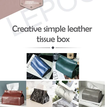 

NewTissue Case Box Container PU Leather Napkin Tissue Holder Marble Pattern Home Car Decor Papers Cosmetic Bag