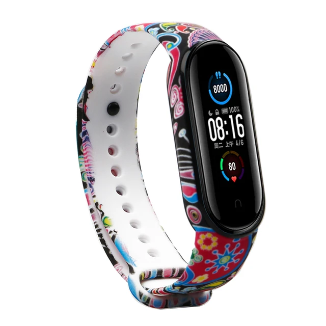 Bracelet for Xiaomi Mi Band 5 Strap Silicone Painting Flowers Belt miband 5 accessories Wrist Strap for Xiaomi Band 6 Peacock