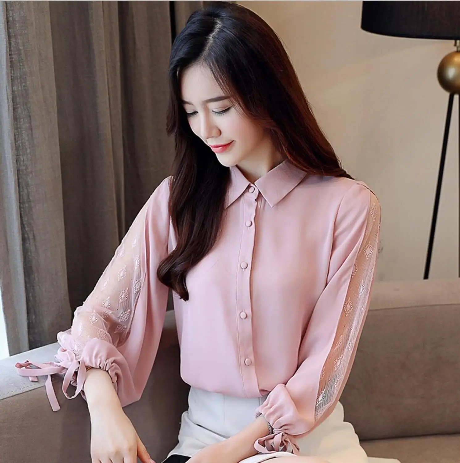 2019 Autumn polo shirt small fresh loose chiffon shirt heart machine Women shirt JY2052