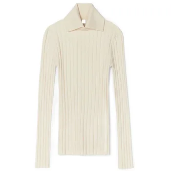 

Women Sweater Wool and Cashmere Pitted Sweater Slim High Neck Split Sweater Women