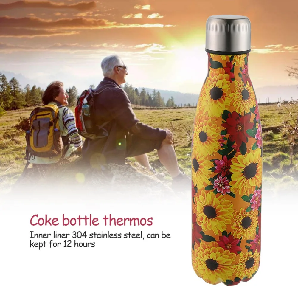 500ml Insulated Water Bottle Printing Pattern Stainless Steel Double Walled Travel Water Bottle Portable Leakproof Thermo Bottle
