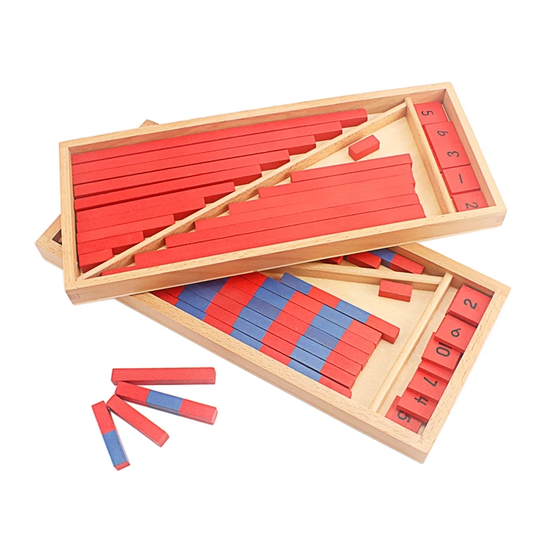 몬테소리 수학 재료 장난감 숫자 막대, 미니 블루 및 레드 스틱 박스, 디지털 1-10 조기 교육 홈 게임 숫자 연습