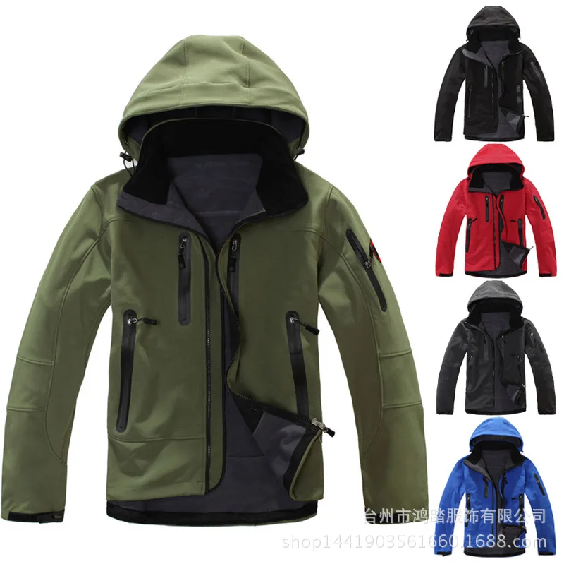 

Outdoor Soft Shell Men's Spring And Autumn Solid Color Single Side Fleece Windproof Waterproof Jacket Coat