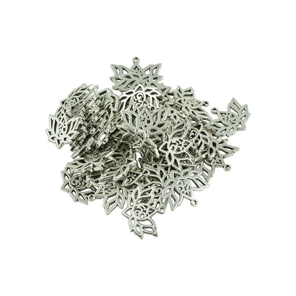 50pcs Lotus Flowers OM OHM YOGA Symbol Charms Pendant Jewelry Findings Craft