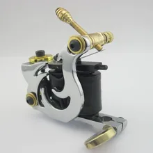 Один серебряный Топ татуировки машина пистолет 10 Обертывания Катушки для Комплект питания набор тату инструменты поставка CEM12