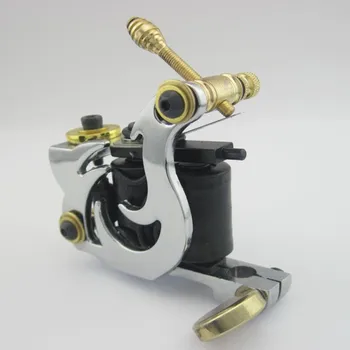 

One Silver Top Tattoo Machine Gun 10 Wraps Coil For Kit Power Set Tattoo Tools Supply CEM12