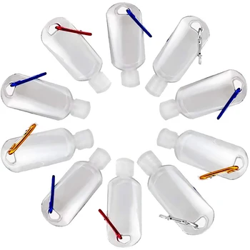 

10 PCS Portable Carabiner Hook Transparent Hand Sanitizer Bottle Empty Bottle Transparent Empty Bottle Refillable Bottles