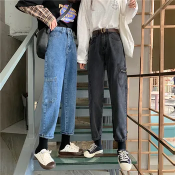 

2020 spring new high-rise wild was thin overalls jeans