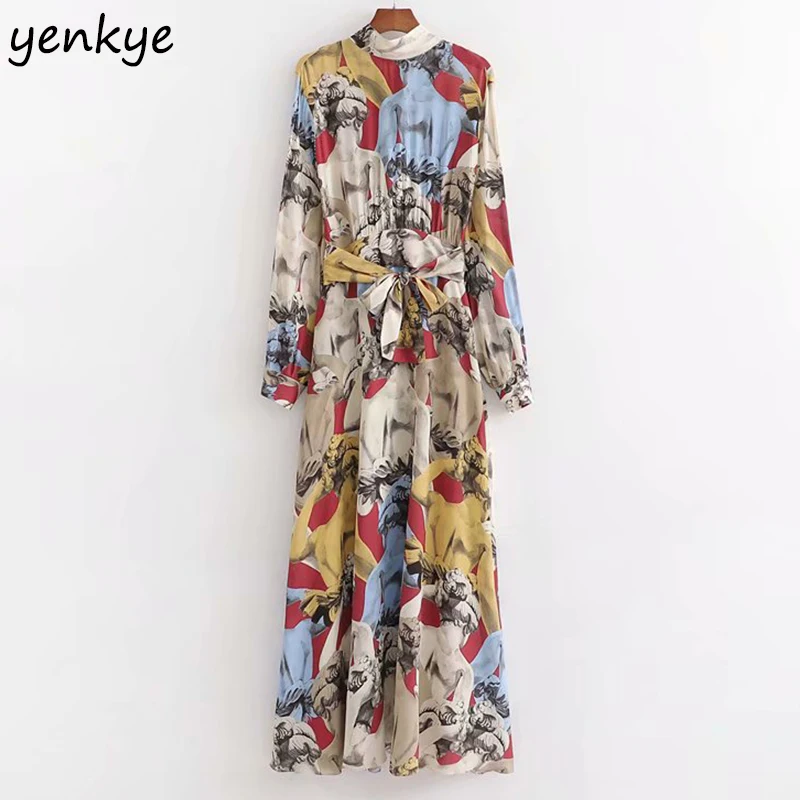 Винтажное женское многоцветное длинное платье макси с цветочным принтом