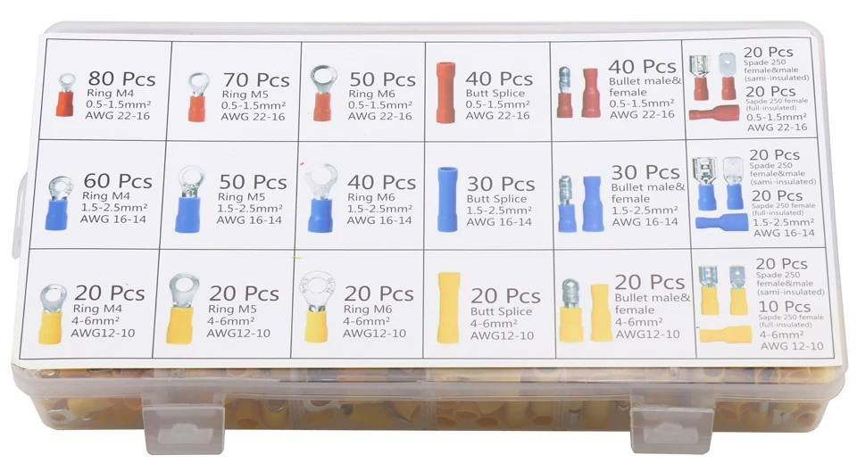 Терминалы Разъемы Ассортимент Комплект женский и мужской изолированный Электрический разъем обжимной терминал для автомобильной батареи проводки