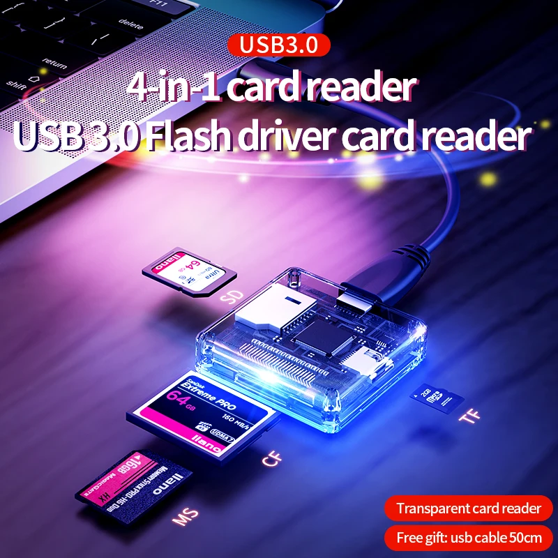 4-in-1 Multi USB 3.0 smart card reader flash multi-memory card reader for USB3.0/SD/TF/MS/CF card reading micor SD flash card 4-in-1 Multi USB 3.0 smart card reader flash multi-memory card reader for USB3.0/SD/TF/MS/CF card reading micor SD flash card