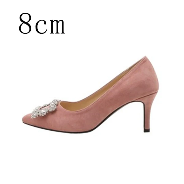 Женские туфли-лодочки; стразы; женская обувь на высоком каблуке; модельные туфли с острым носком; мягкие свадебные туфли на тонком каблуке; Новое поступление года - Цвет: Pink 8cm Pumps