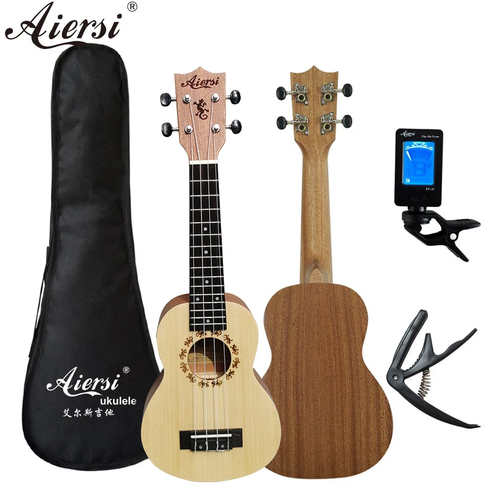 

Aiersi brand full set 21 Inch hawaii gecko ukelele spruce top mahogany back Soprano Ukulele 4 string guitar