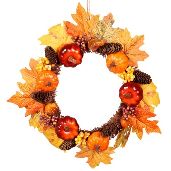 

Halloween Wreath Garland With Artificial Maple Leaves And Acorns Hanging Front Door Decorations Holiday Party Supplies