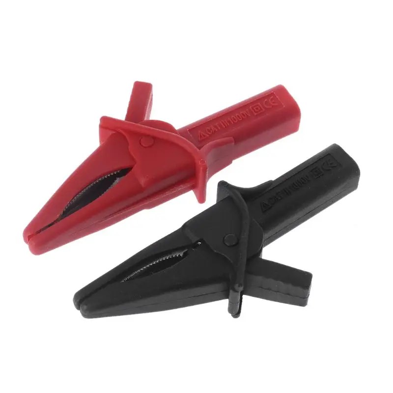 

2pcs HT18A Crocodile Clips Large Dolphin/Gator Clamps Red+Black Oscilloscope Accessory 425D
