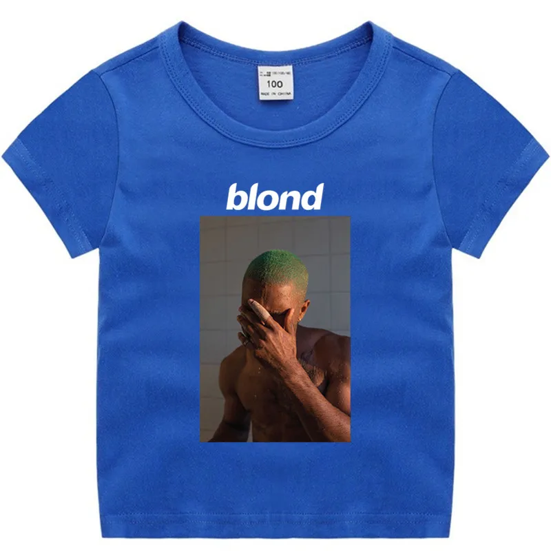 T99A-blue Маленький мальчик и девочек с рисунком в стиле аниме Рисунок Frank Ocean блондинка, хлопковая футболка, летняя детская одежда для рождественских праздников, футболка с изображением мультипликационных персонажей для детей футболка для малышей - Цвет: T99A-blue