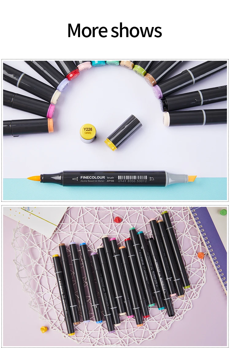 Finecolour EF103 алкогольных жирной основе художественный маркер для белой доски с коробкой 12/24/36/48/60/72/240 Цвета зубная щетка с двумя головками и мягкой щеткой профессиональный