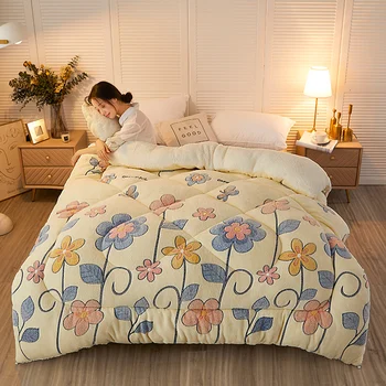 

Winter Qulit Lamb Cashmere Snowflake Velvet Comforter Warm Thicken Blankets Duvet Colcha Comforters 150*200cm Queen Home Textile