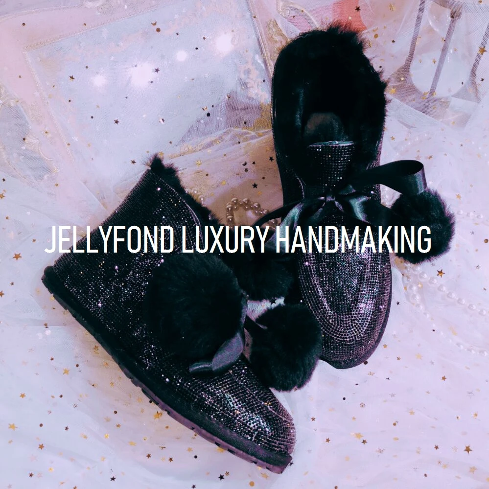JELLYFOND стразы; зимние модные ботинки; женские зимние ботинки на плоской подошве из натурального меха; Водонепроницаемая теплая зимняя обувь; Botines Mujer