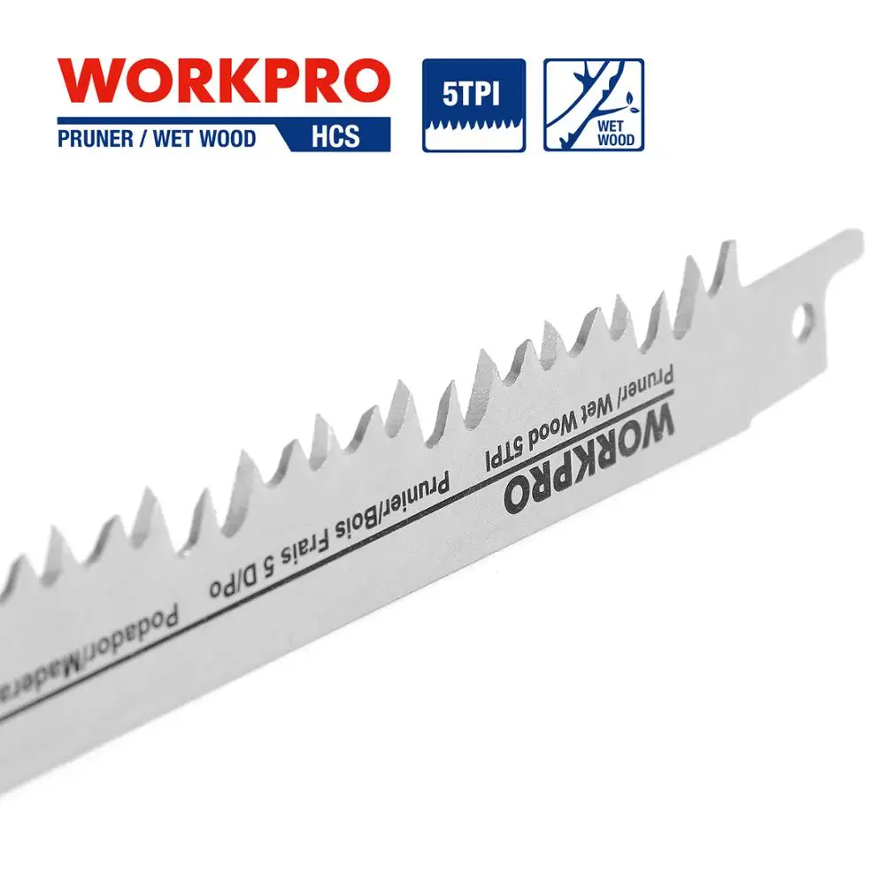 Лезвия для пилы WORKPRO 230 мм лезвия сабельной резки древесины быстрой (5 TPI) 5 упаковок